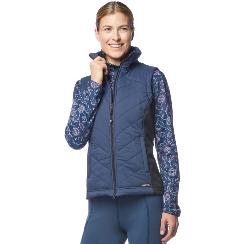 Kerrits Good Gallop Quilted Vest Zip Up Puffer Equestrian Horse Embroidered Blue